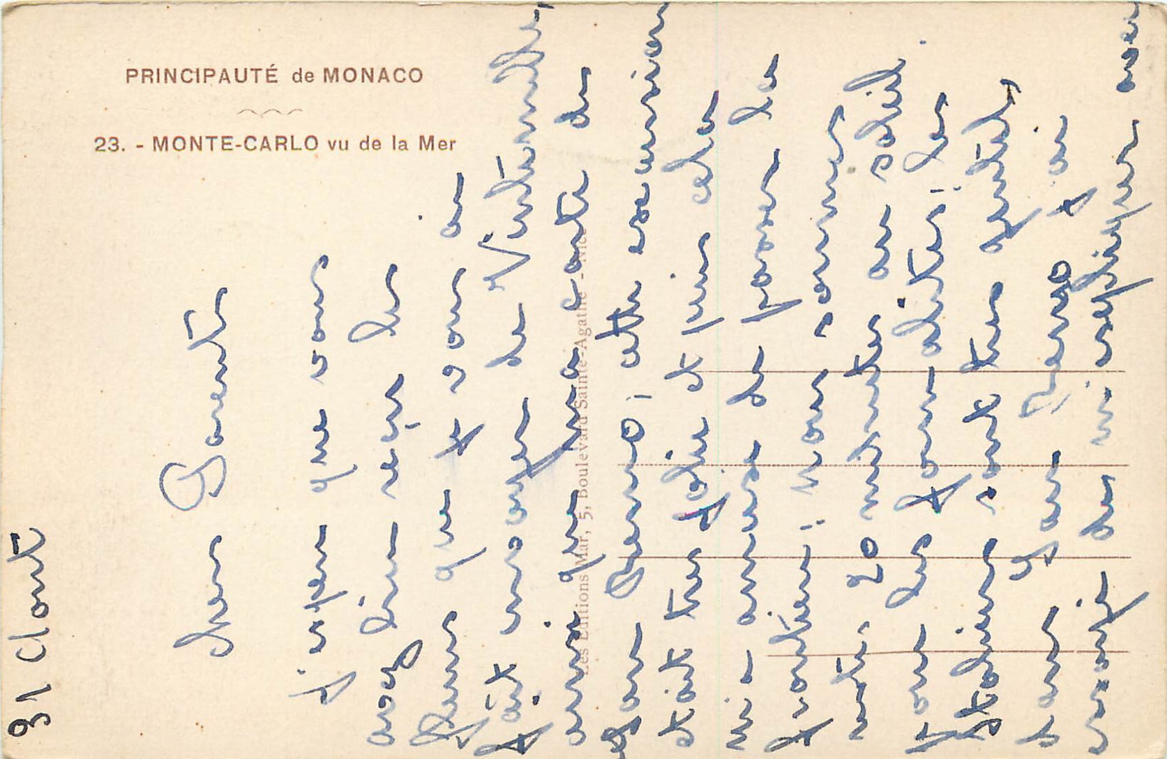 CPA Principaute de Monaco Monte Carlo vu de la Mer — Verso
