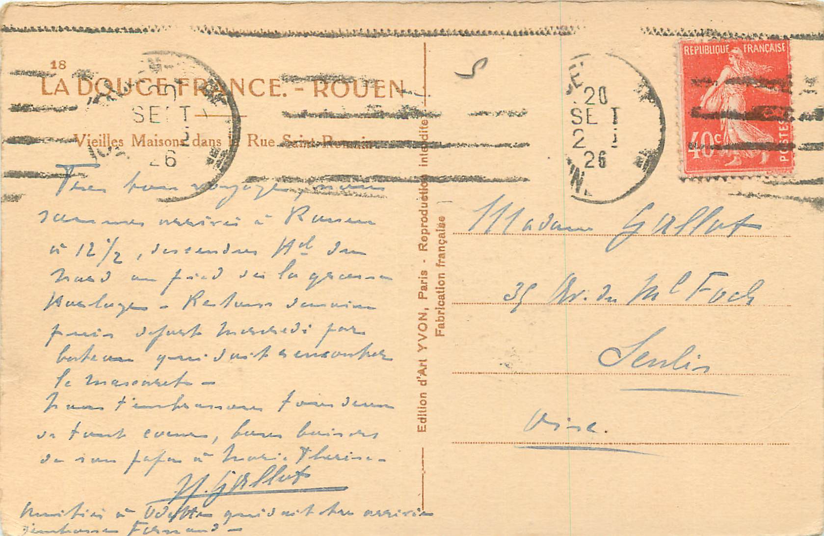 CPA Douce de France Rouen Vieilles Maisons — Rückseite