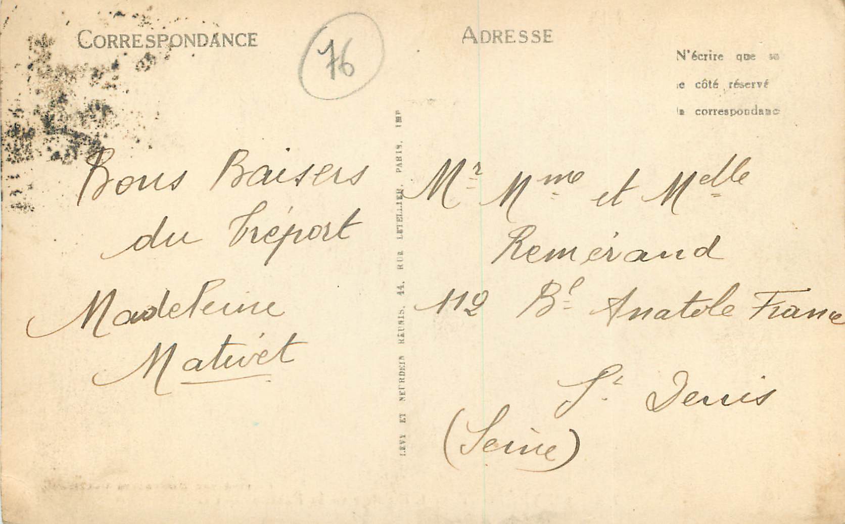 CPA Le Treport L'Escalier de la Falaise LL — Rückseite