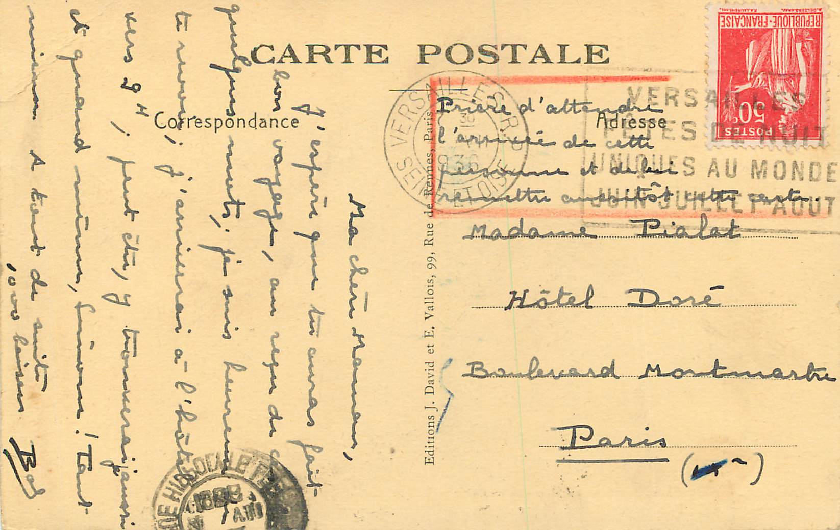 CPA Ecole Sainte Genieve Ancienne Rue des Postes Versailles Partie du Cloitre Notre Dame — Rückseite