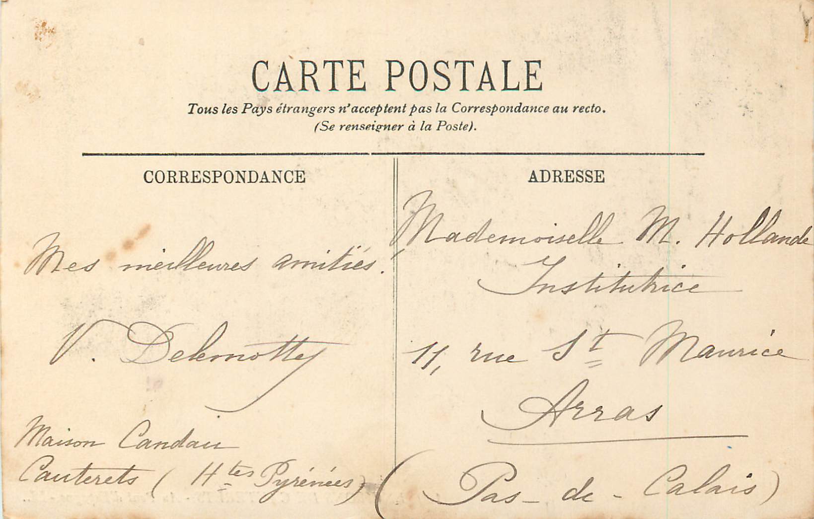 CPA Environs de Cauterets Au Pont d'Espagne LL — Rückseite
