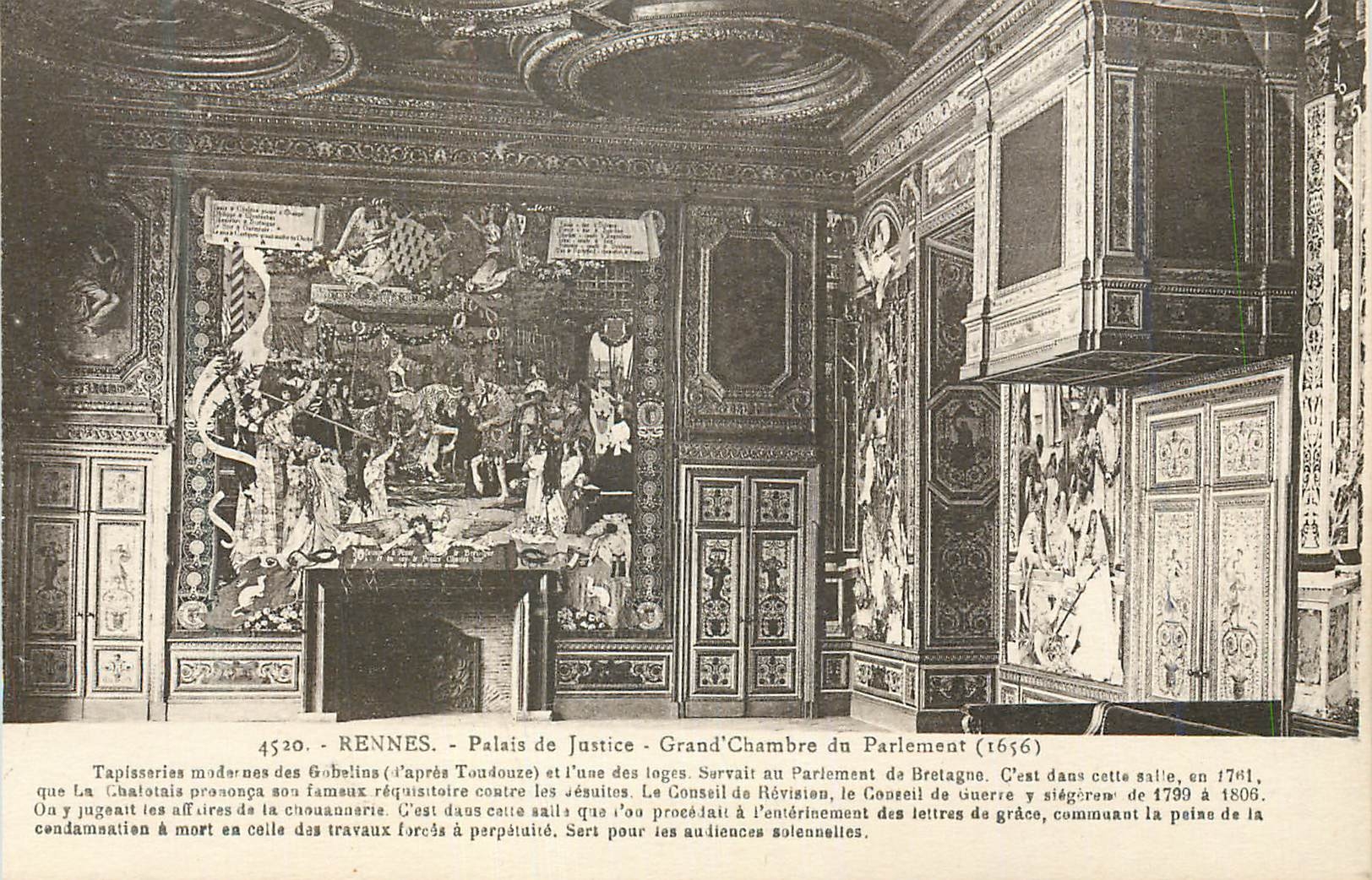 Rennes - Palais de Justice - Grand Chambre du Parlement (1656) — Tapisseries des Gobelins, scène historique — éditeur Laurent-Nel, Rennes