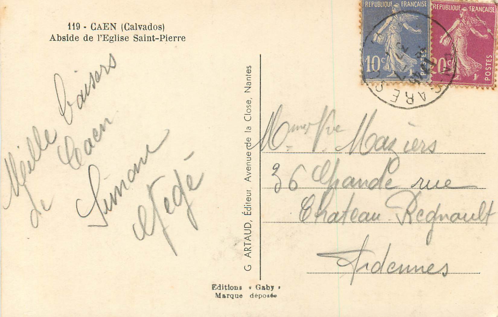 CPM Caen (Calvados) Abside de l'Eglise Saint Pierre — Verso