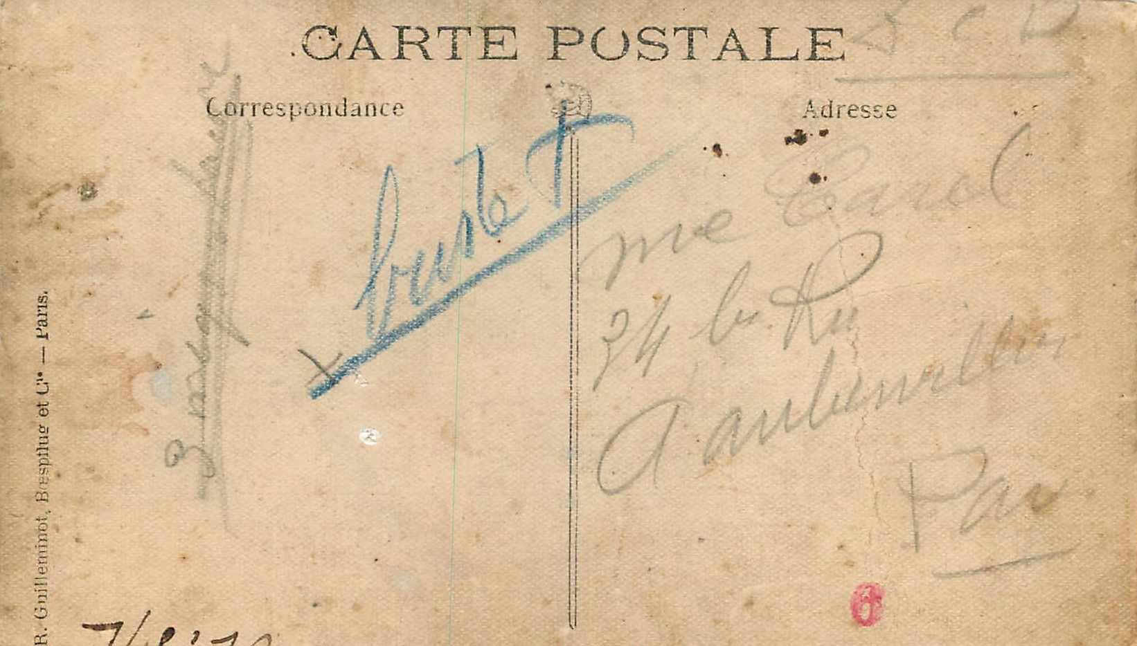 CARTE PHOTO Famille Paris — Verso