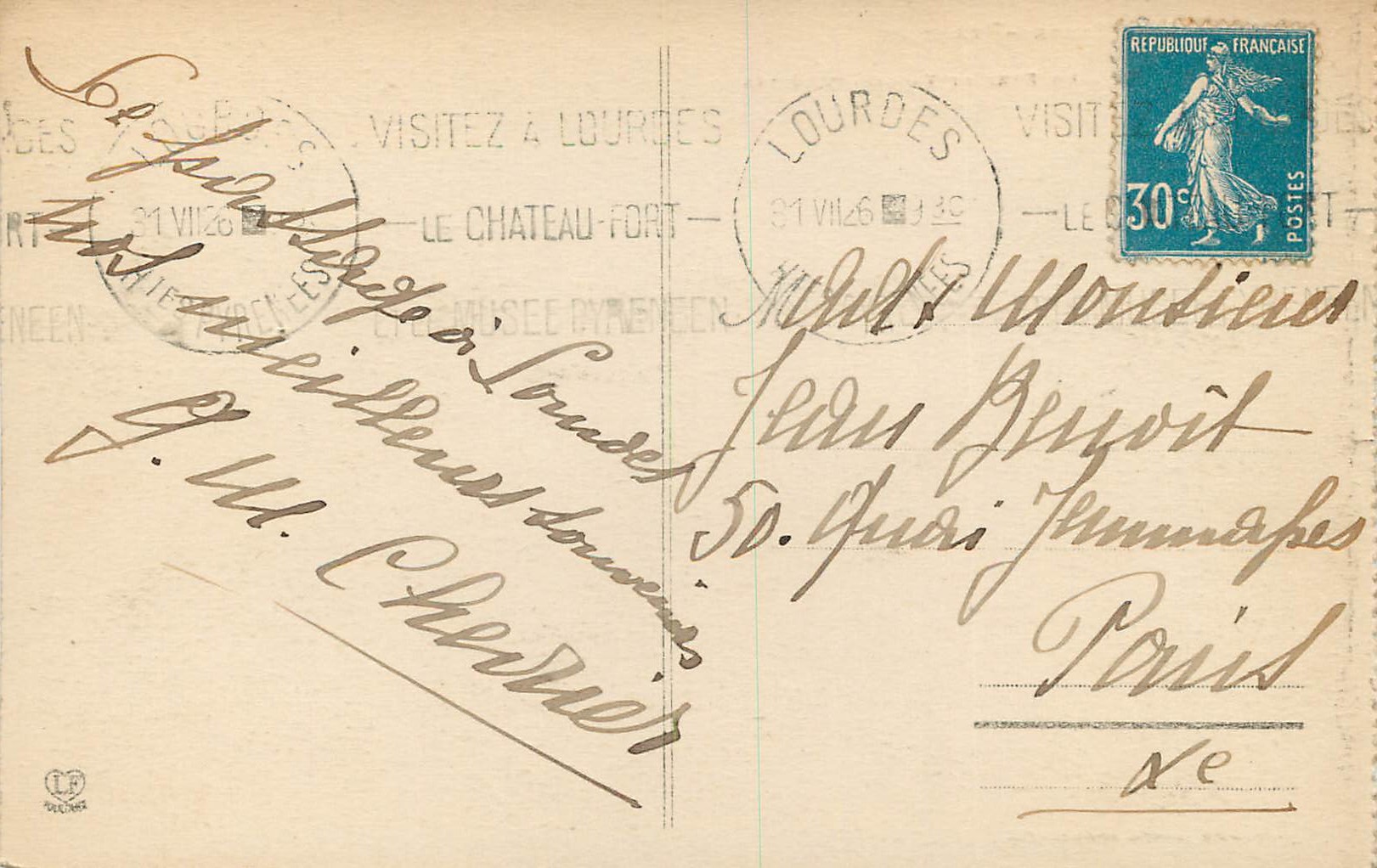 CPA Les Hautes Pyrenees Lourdes Le Fort — Verso
