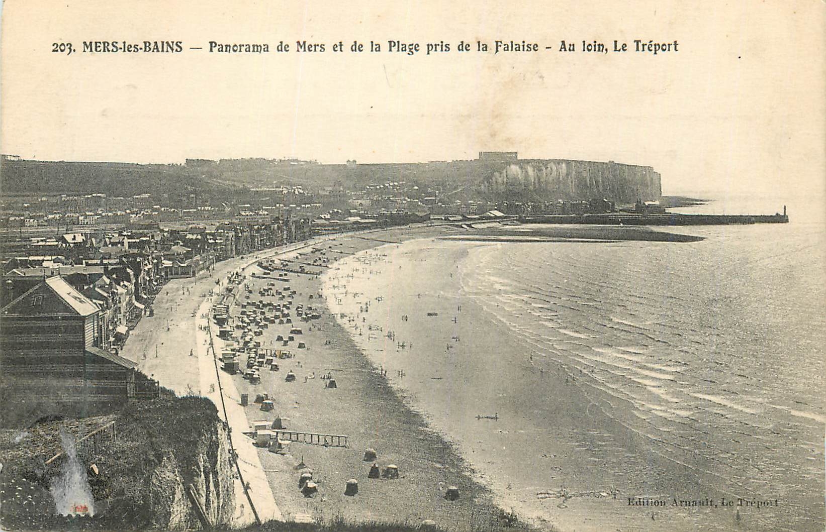 CPA Mers les Bains Panorama de Mers et de la Plage Pris de la Falaise Au Loin Le Treport