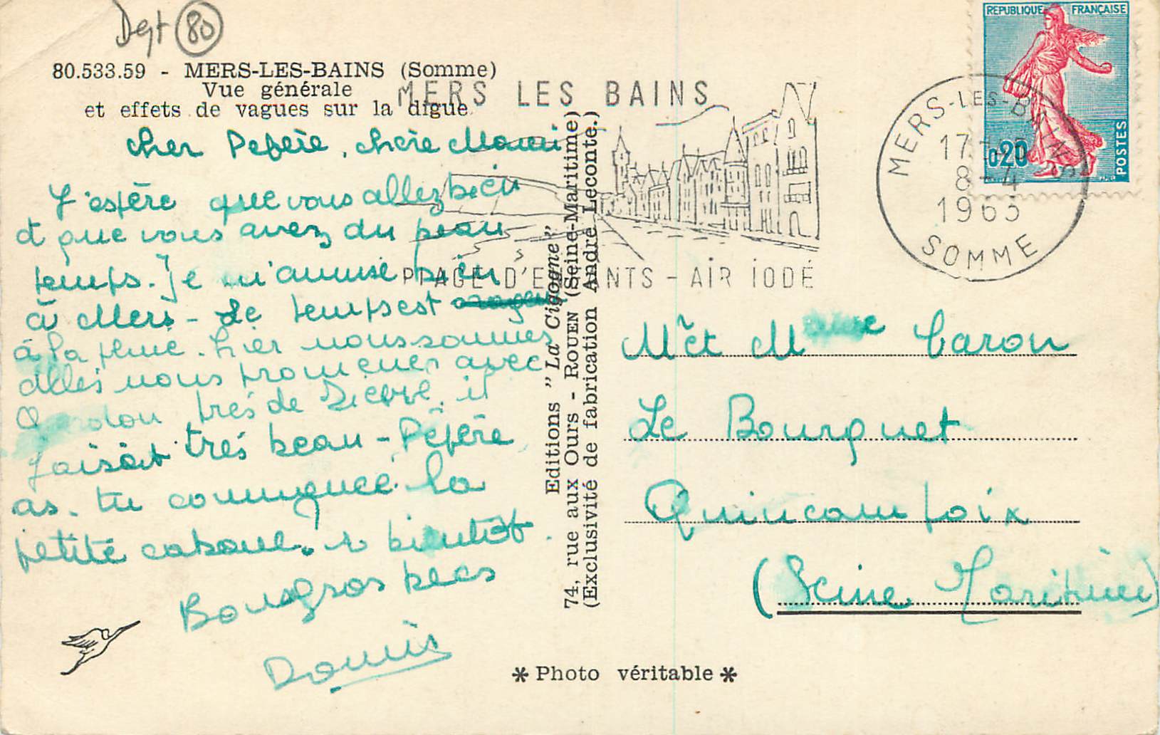 CPM Mers Les Bains (Somme) Vue Generale et Effet de Vagues sur la Digue — Verso