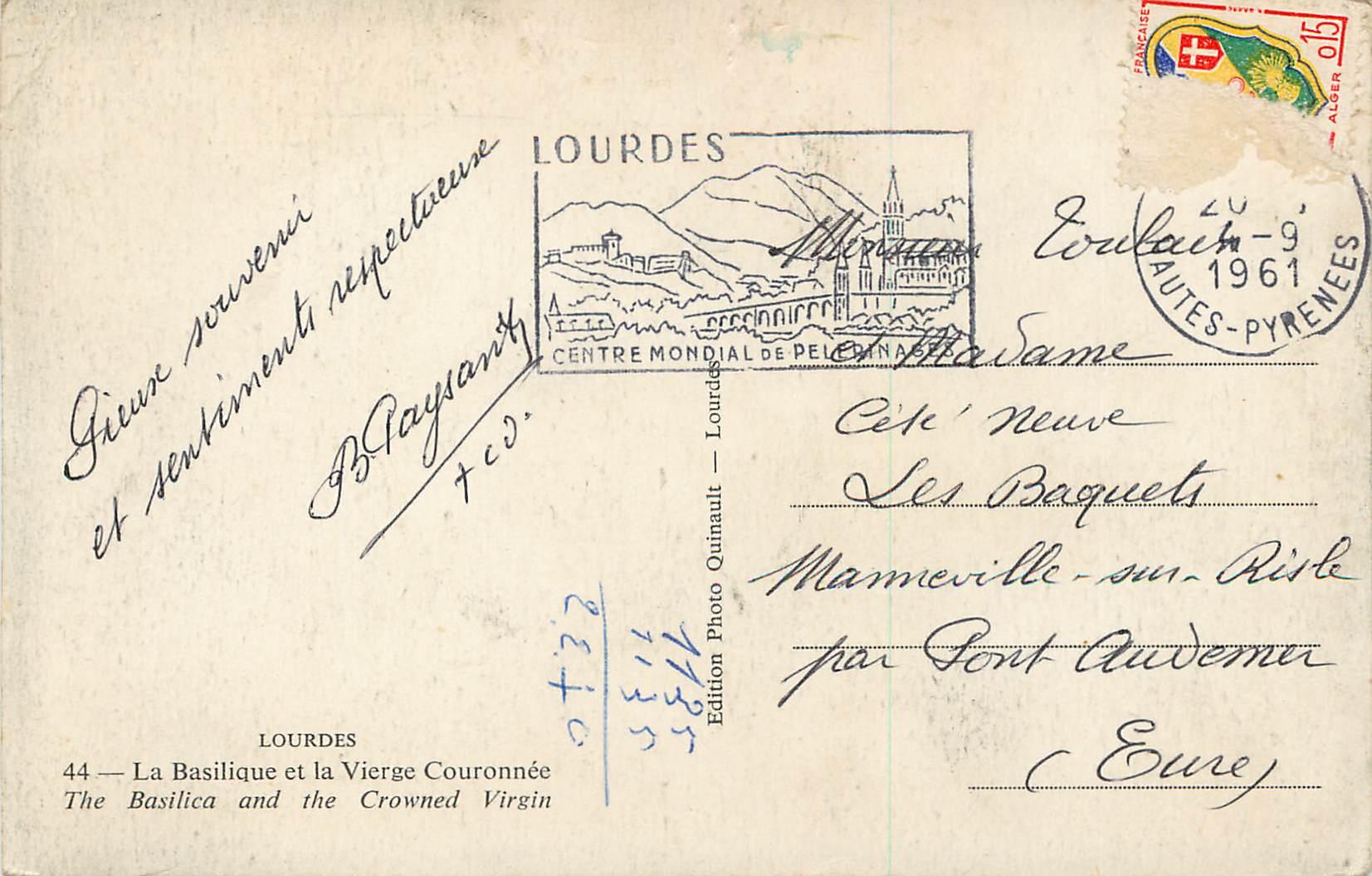 CPA Lourdes La Basilique et la Vierge Couronnee — Verso