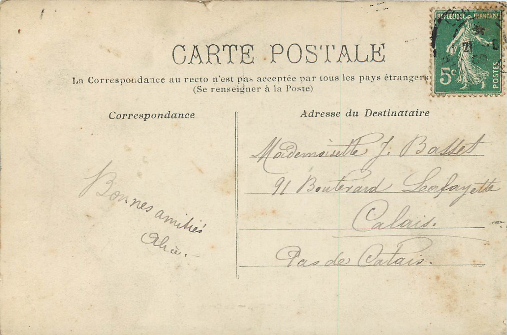 CPA Lourdes La Grotte — Verso