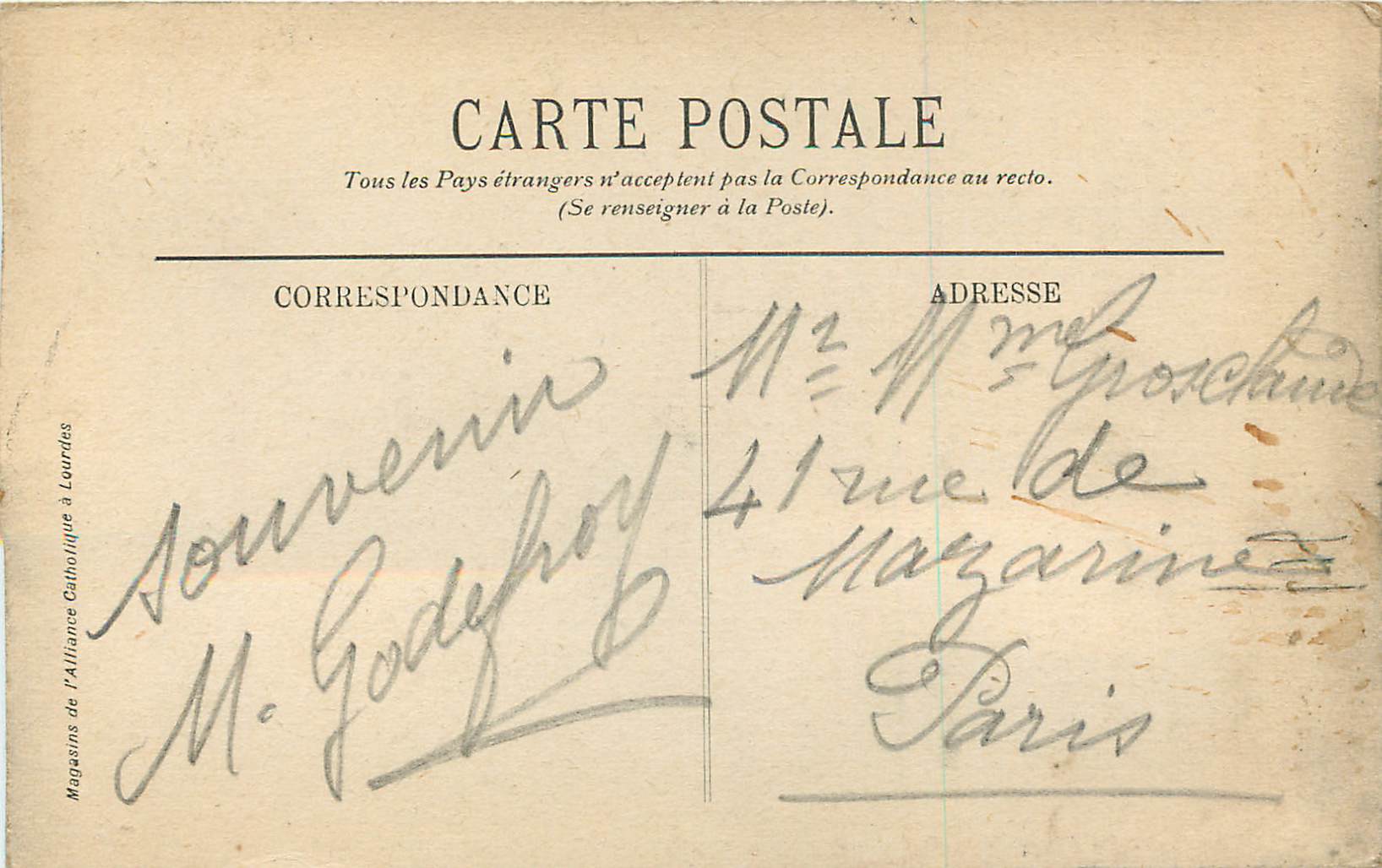 CPA Lourdes La Basilique — Verso