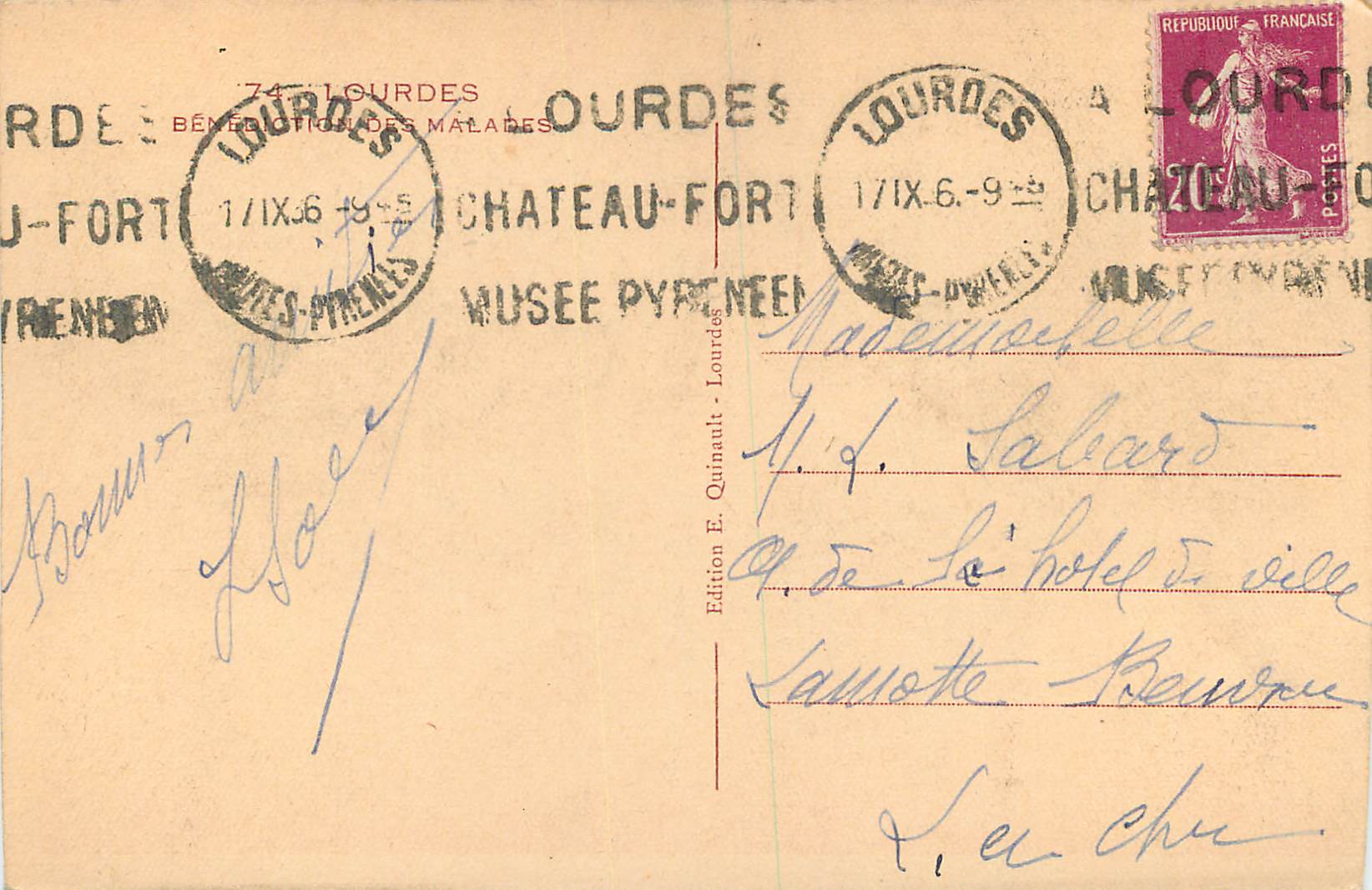 CPA Lourdes Benediction des Malades — Verso