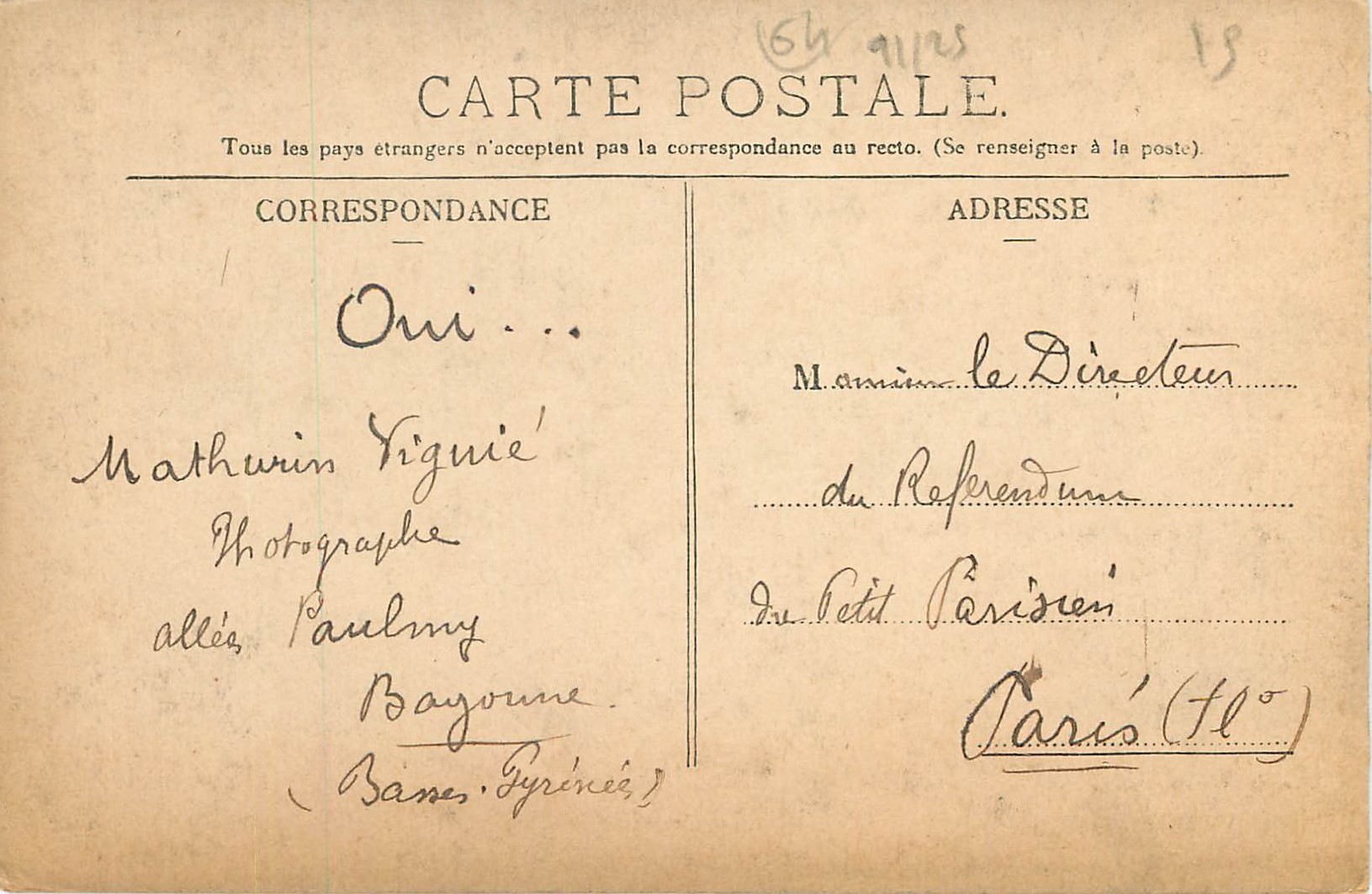 CPA Les Pyrenees Bayonne La Cathedrale — Verso