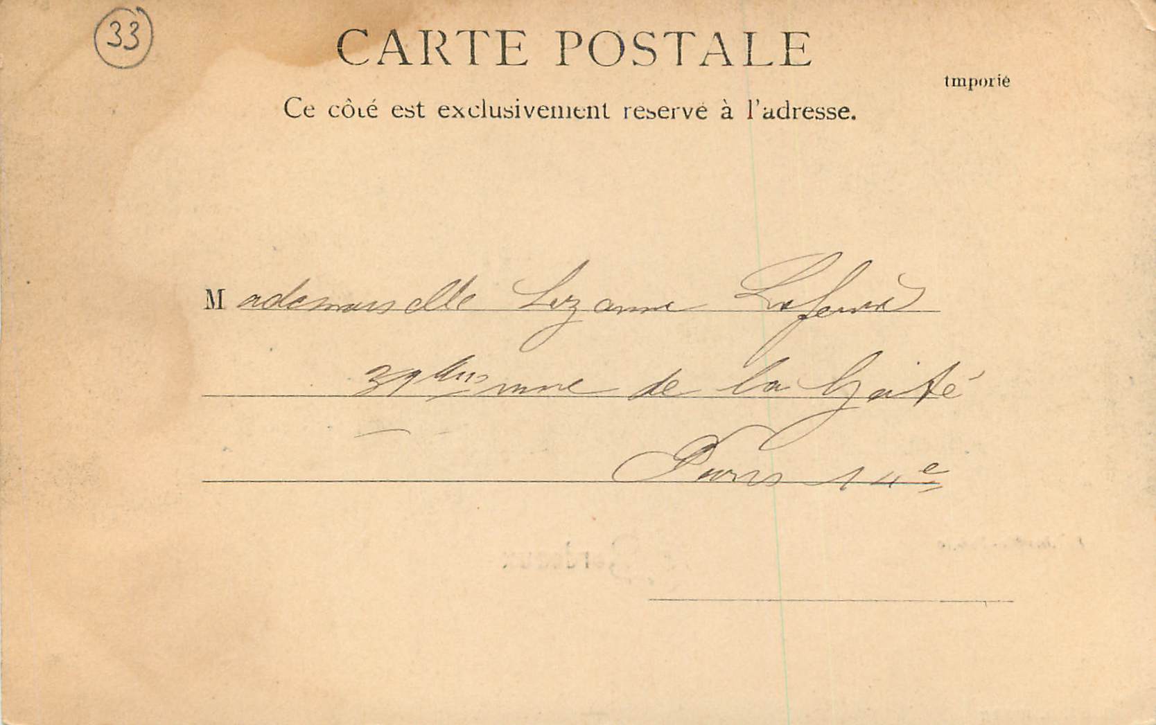 CPA Bordeaux Le Jardin Public — Verso