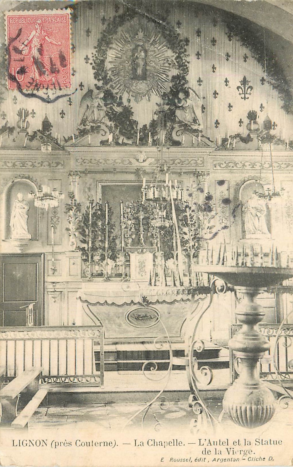 CPA Lignon (Pres Coulerne) La Chapelle L'Autel et la Statue de la Vierge
