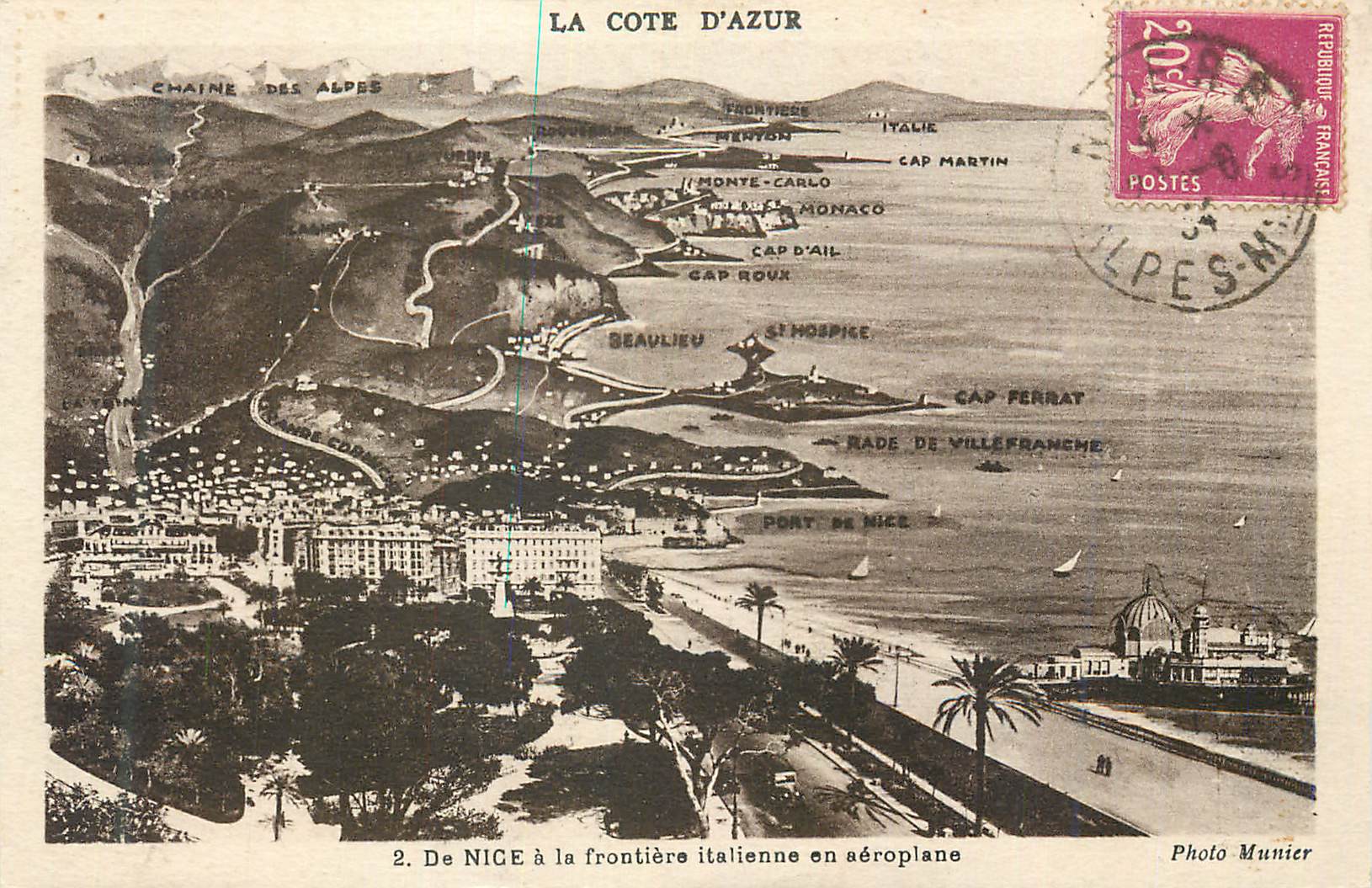 CPA Cote d'Azur de Nice La Frontiere Italienne en Aeroplane