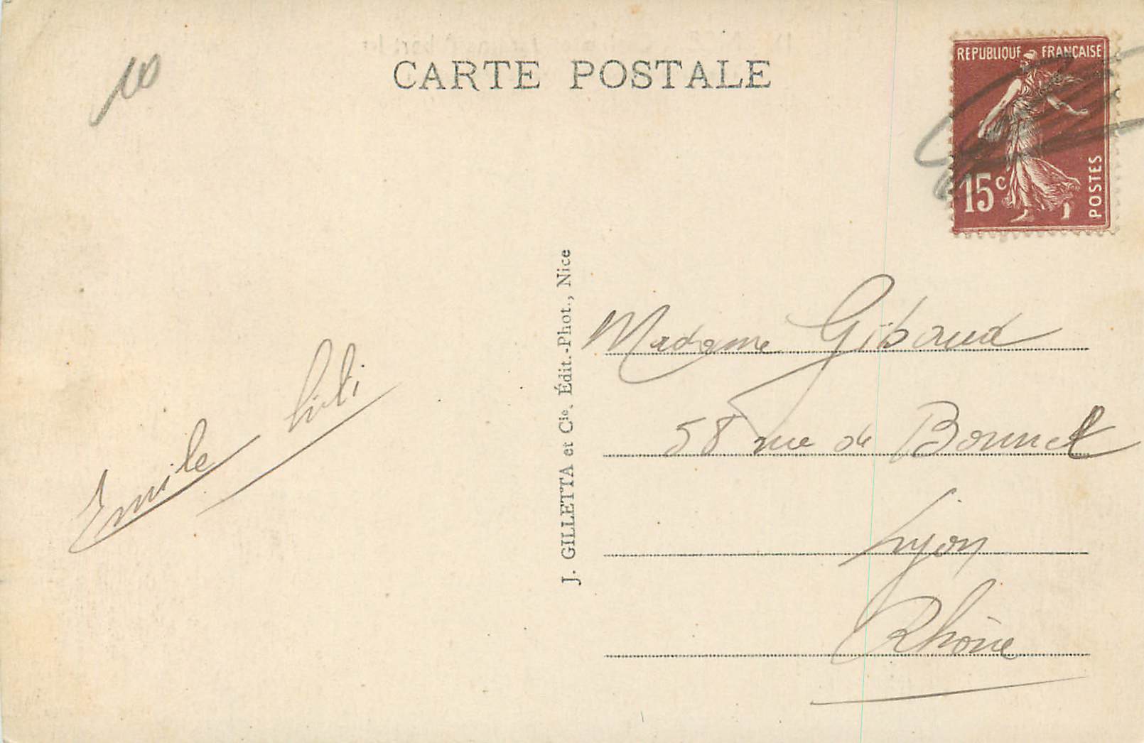 CPA Nice Casino et Jardins Albert 1er — Verso