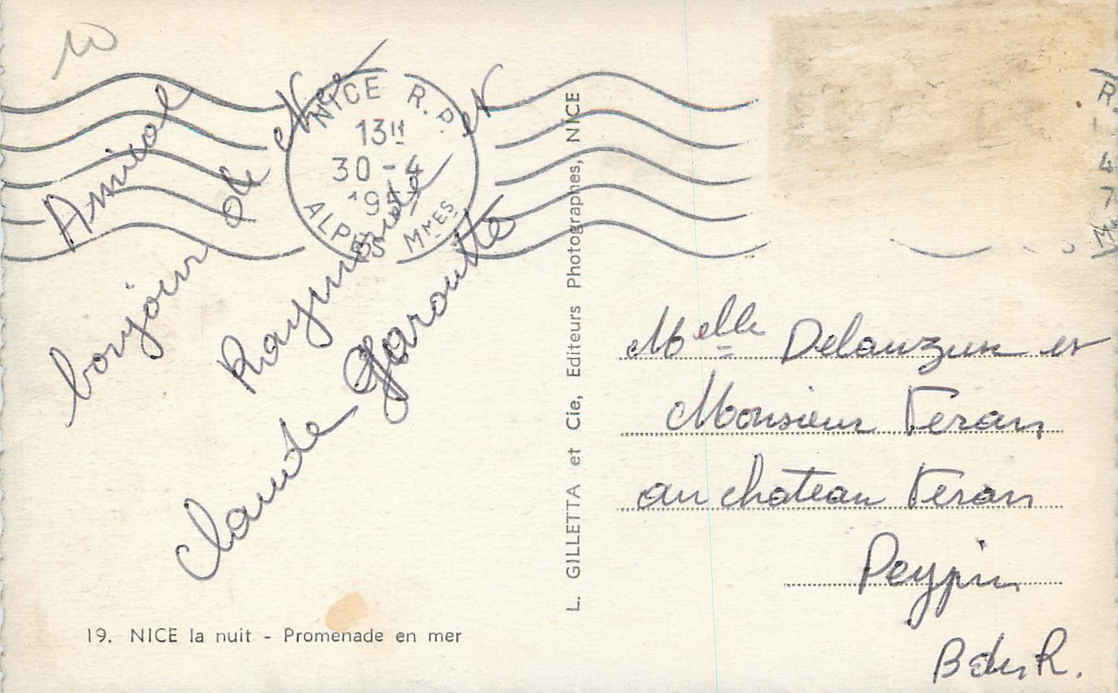 CPA Nice La Nuit Promenade en Mer — Rückseite