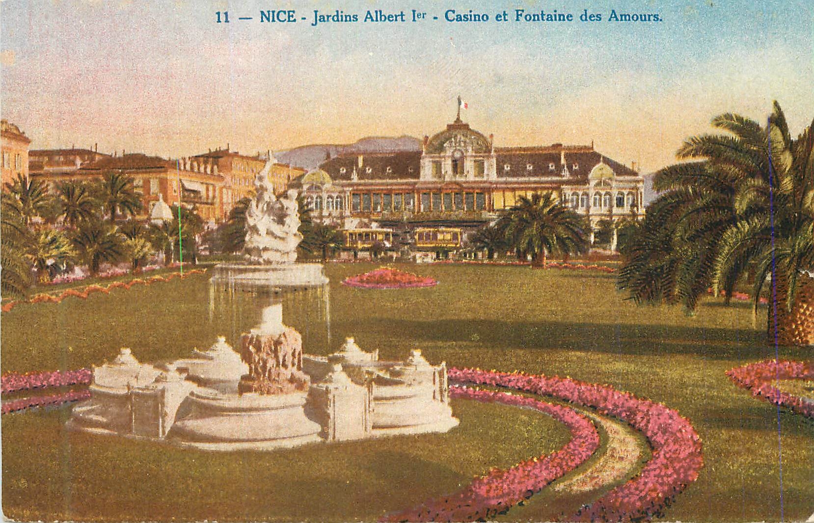 CPA Nice Jardins Albert 1er Casino et Fontaine des Amours