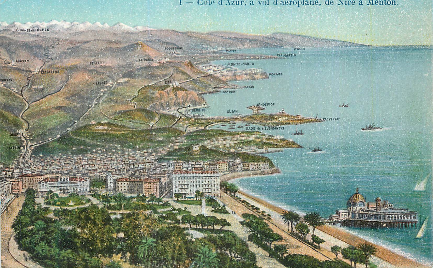 CPA Cote d'Azur a Vol d'Aeroplane de Nice a Menton