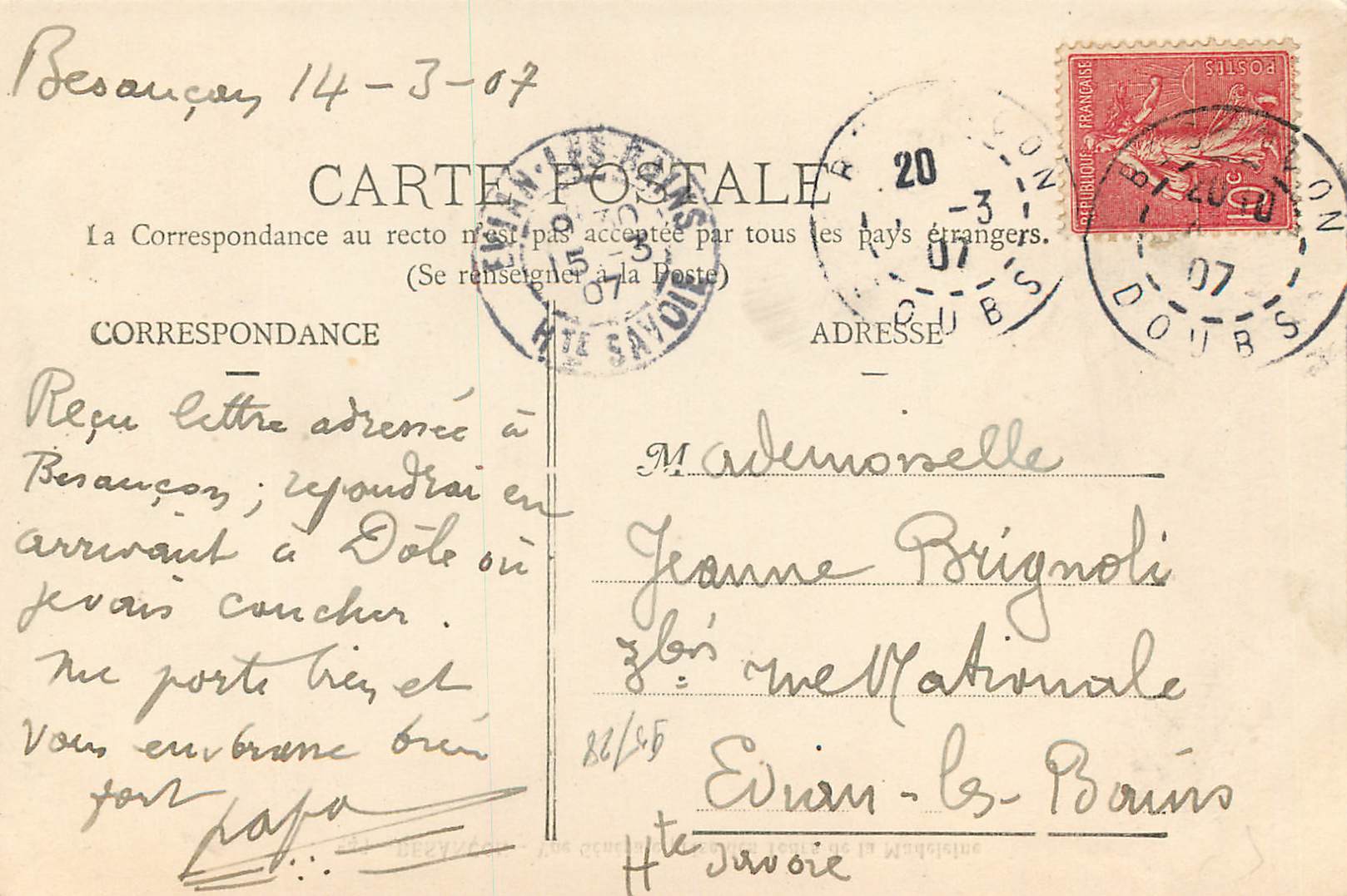 Besançon — Vue Générale prise des Tours de la Madeleine — Éditeur non identifié, n° de série 545 — Verso