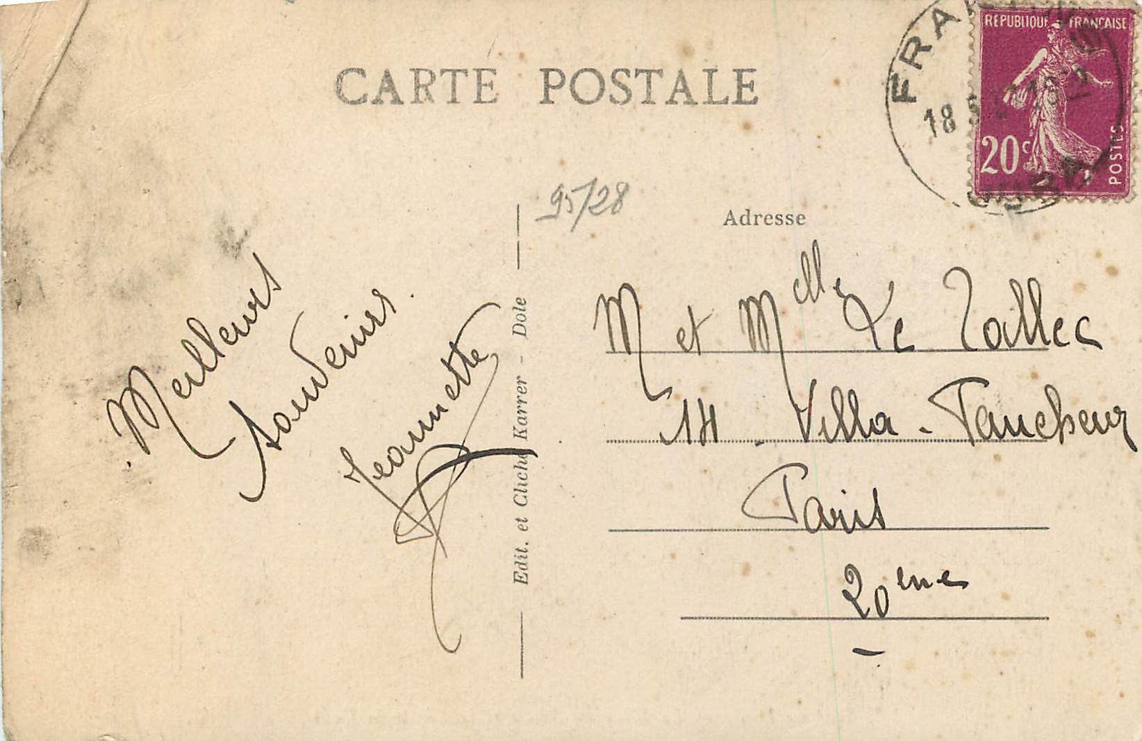 Saut du Doubs — Le Belvédère Suisse et la Chute du Doubs — Édit. et Chloé Karrer, Dole — Rückseite