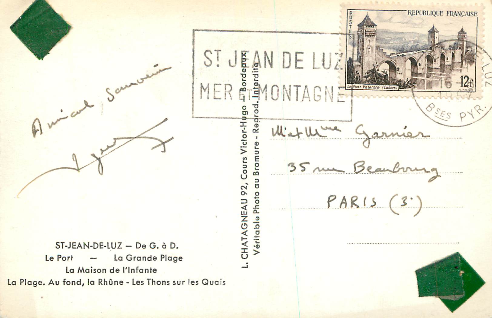 Sant Jean-de-Luz — Souvenir de — Éditeur Elcé — Verso