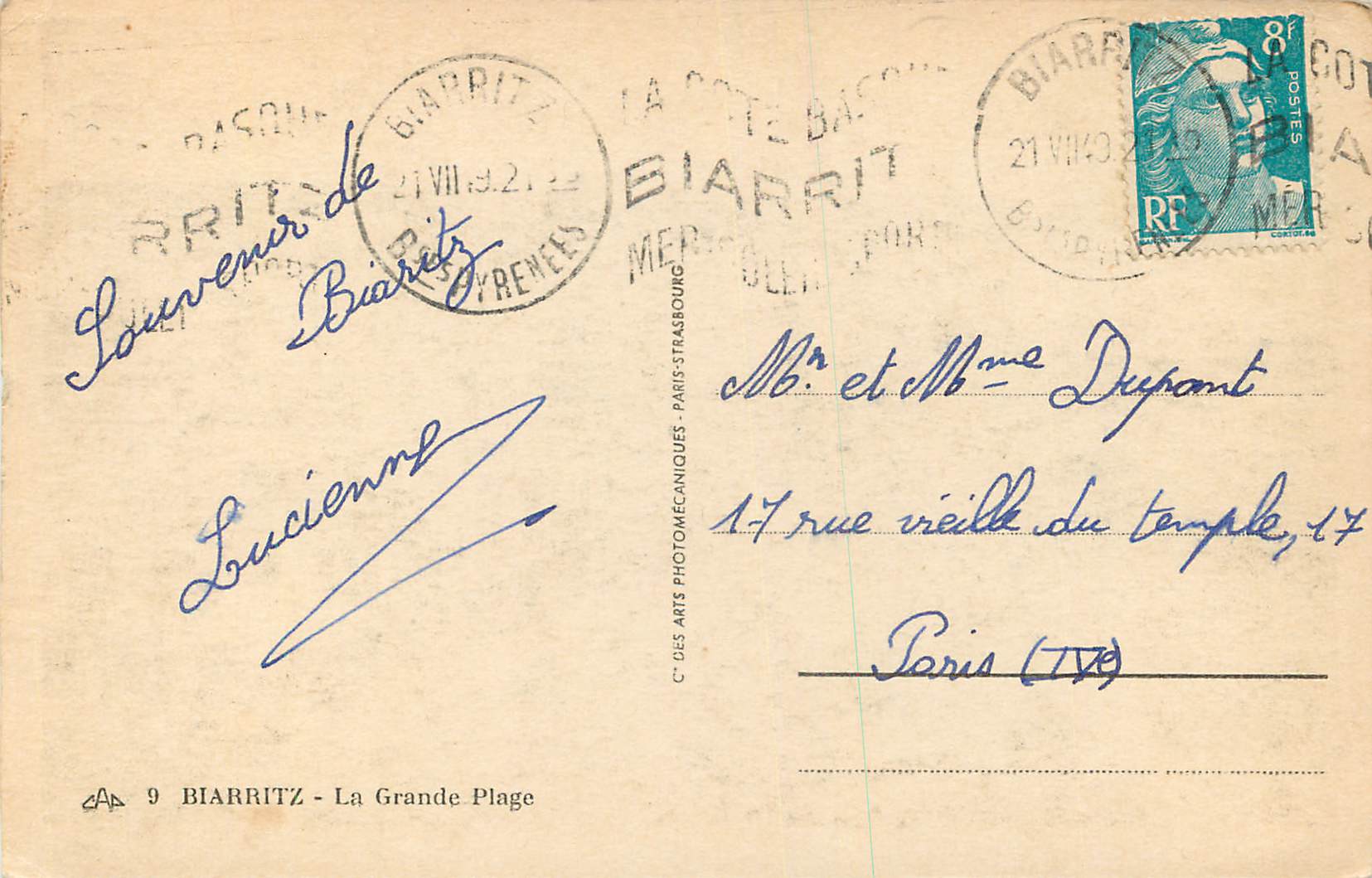 CPA Biarritz La Grande Plage — Rückseite