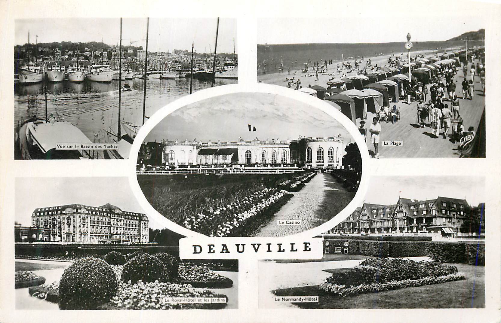 Deauville — Vue du Bassin des Yachts, Le Casino, La Plage, Le Royal-Hôtel et les Jardins, Le Normandy-Hôtel — Éditions Gaby
