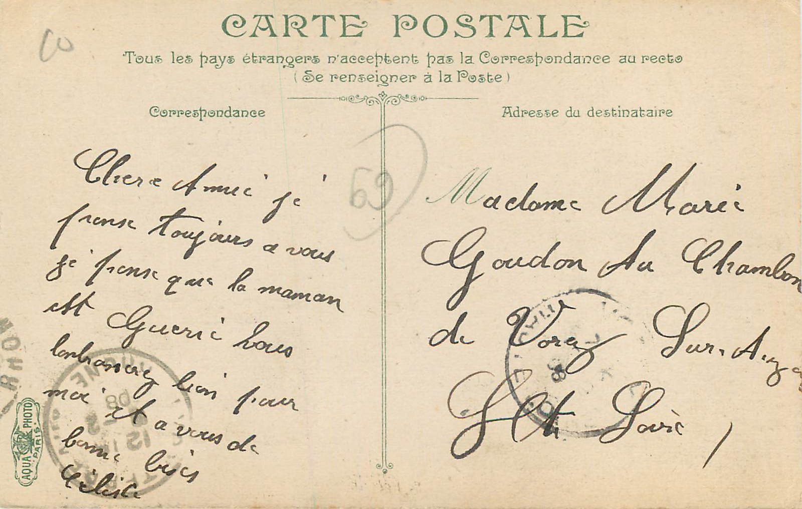 CPA Lyon Le Monument carnol — Back