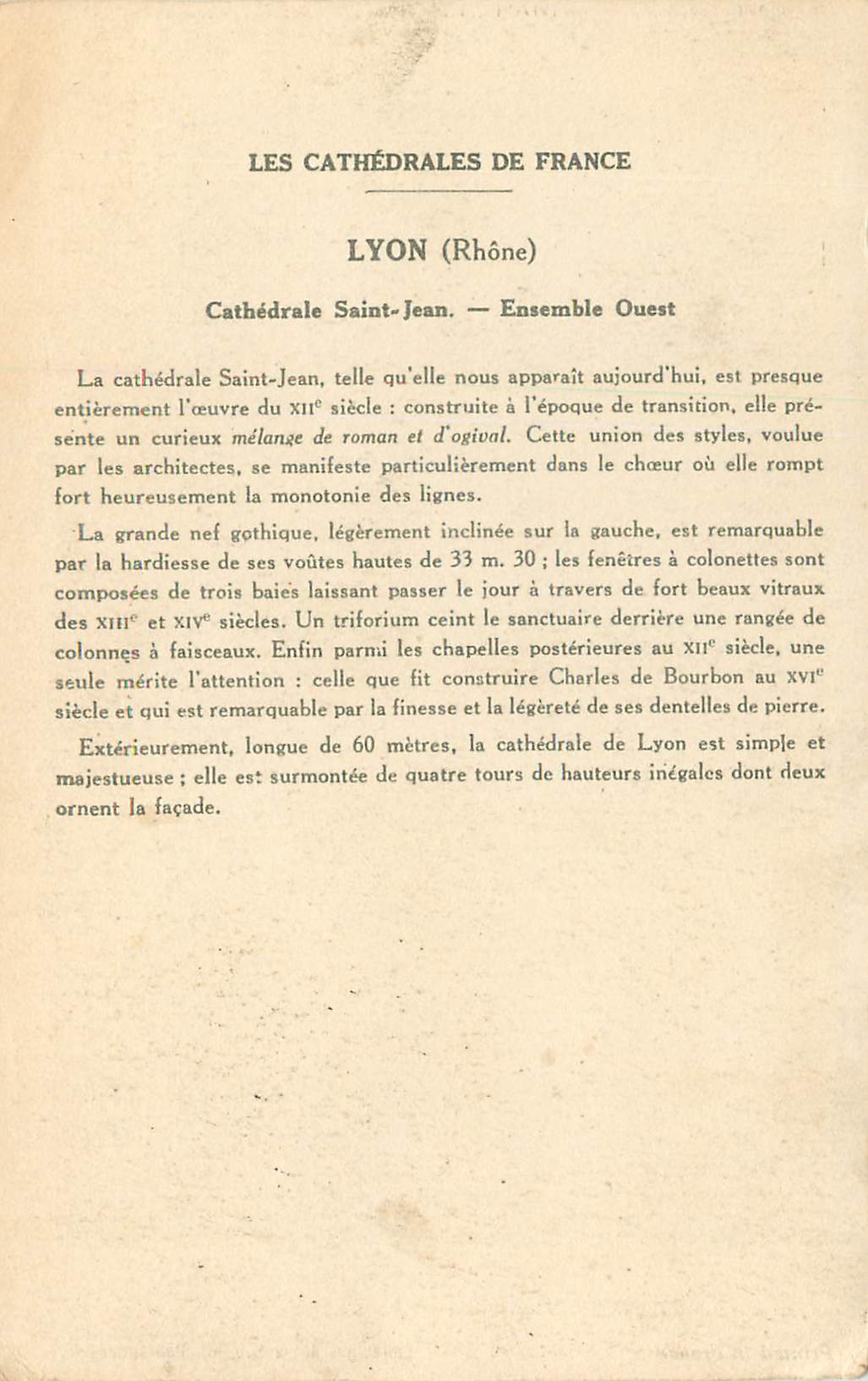 CPA Lyon (Rhone) Cathedrale Saint Jean (Ensemble Ouest) — Verso