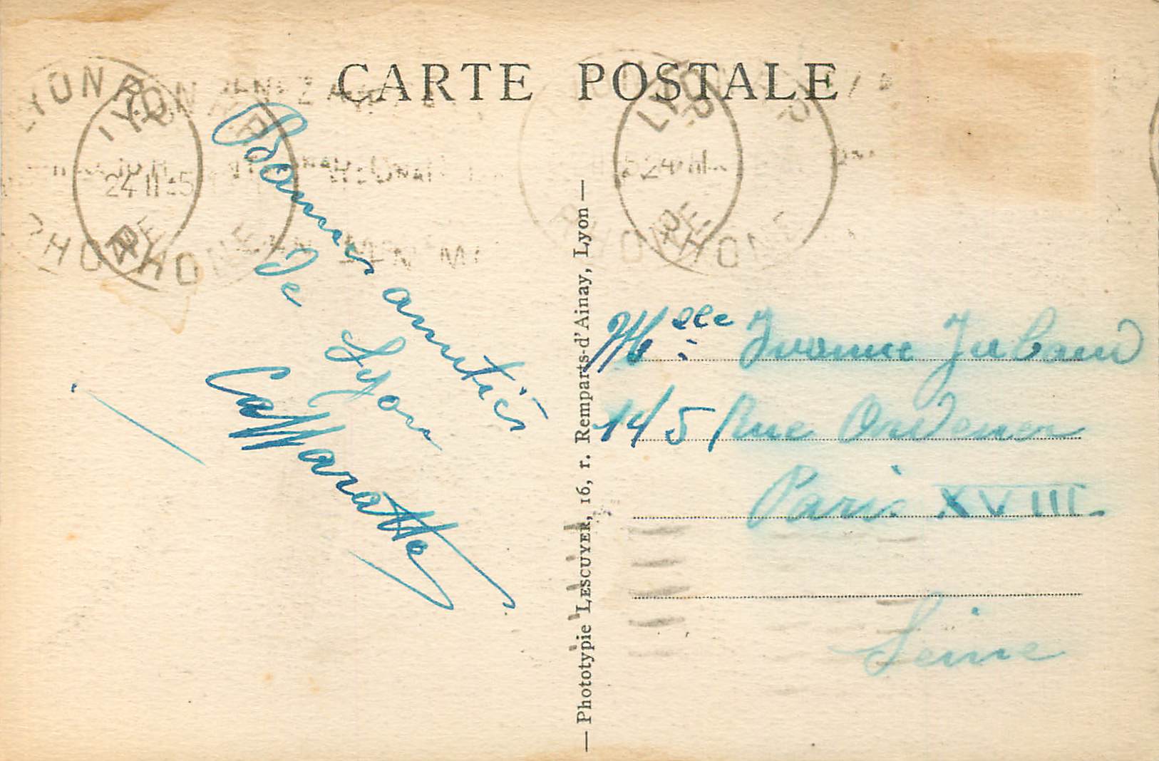 CPA Lyon Illustre L'Hotel de Ville — Rückseite