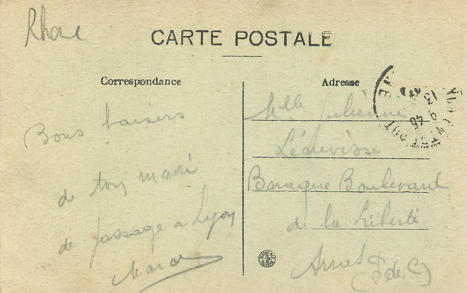 CPA Lyon Notre Dame de Fourviere — Verso