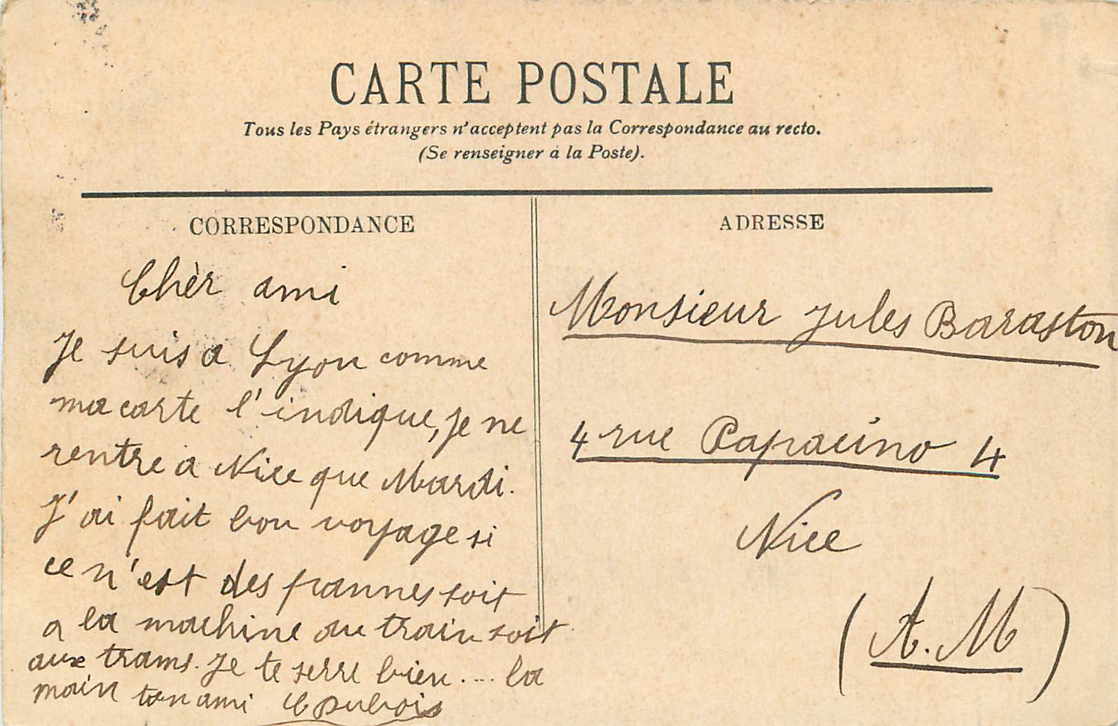 CPA Lyon Vue Sur la Saone Prise du Restaurant Gay — Verso