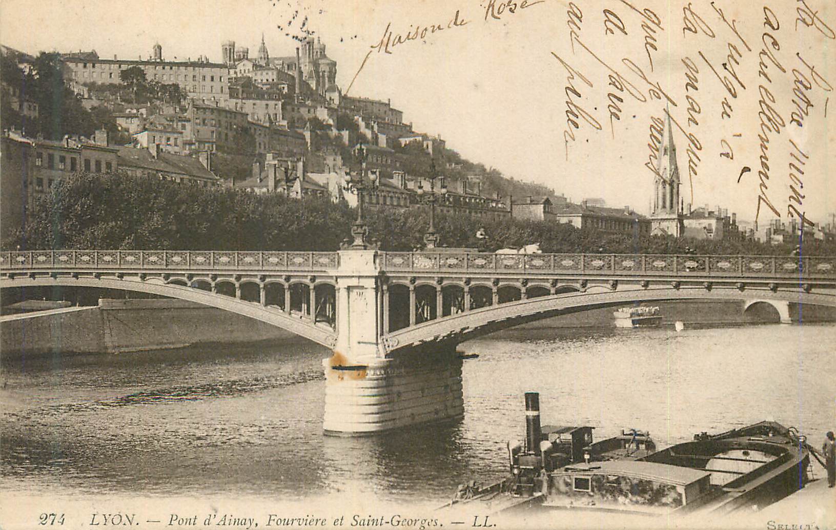 CPA Lyon Pont d'Ainay Fouviere det Saint Georges Bateaux