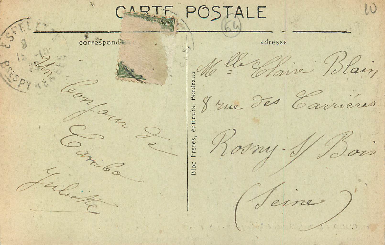CPA Cambo Le Pont L'Avenue de la Gare — Rückseite