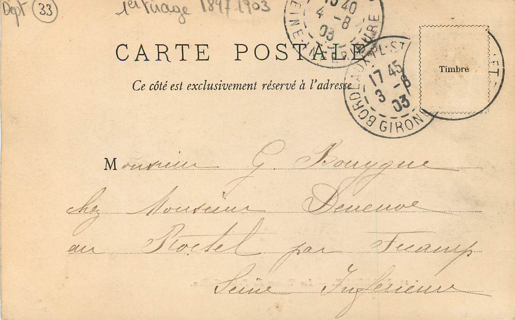 CPA Bordeaux Les Ruines du Palais Gallien (carte 1900) — Verso