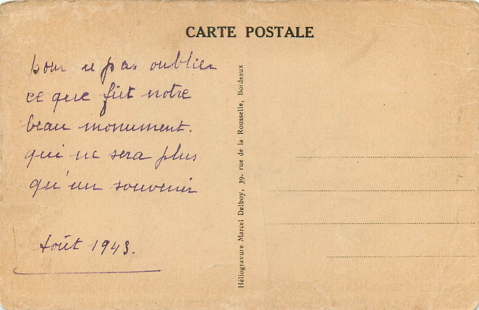 Bordeaux — Colonne des Girondins — Groupe Sud — M.D. — Verso