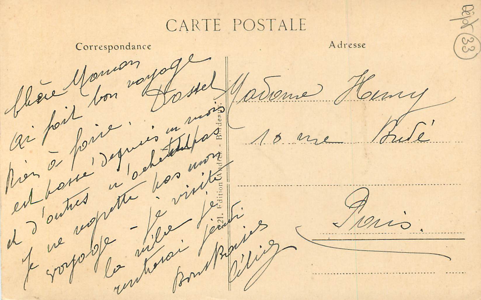 CPA Bordeaux Tour de St Michel — Verso