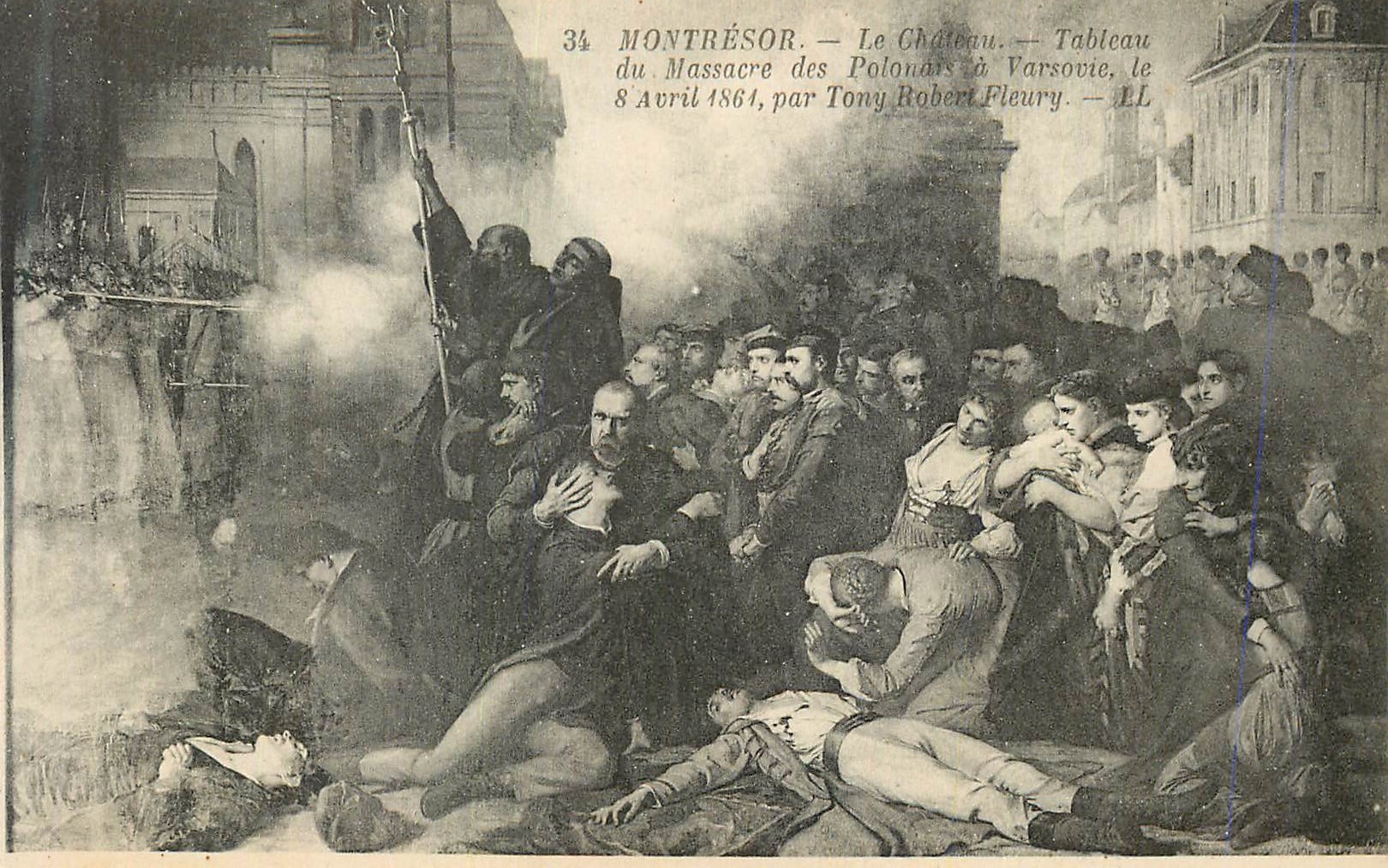 CPA Montresor Le Chateau Tableau du Massacre des Polonais a Varsovie le 8 Avril 1864
