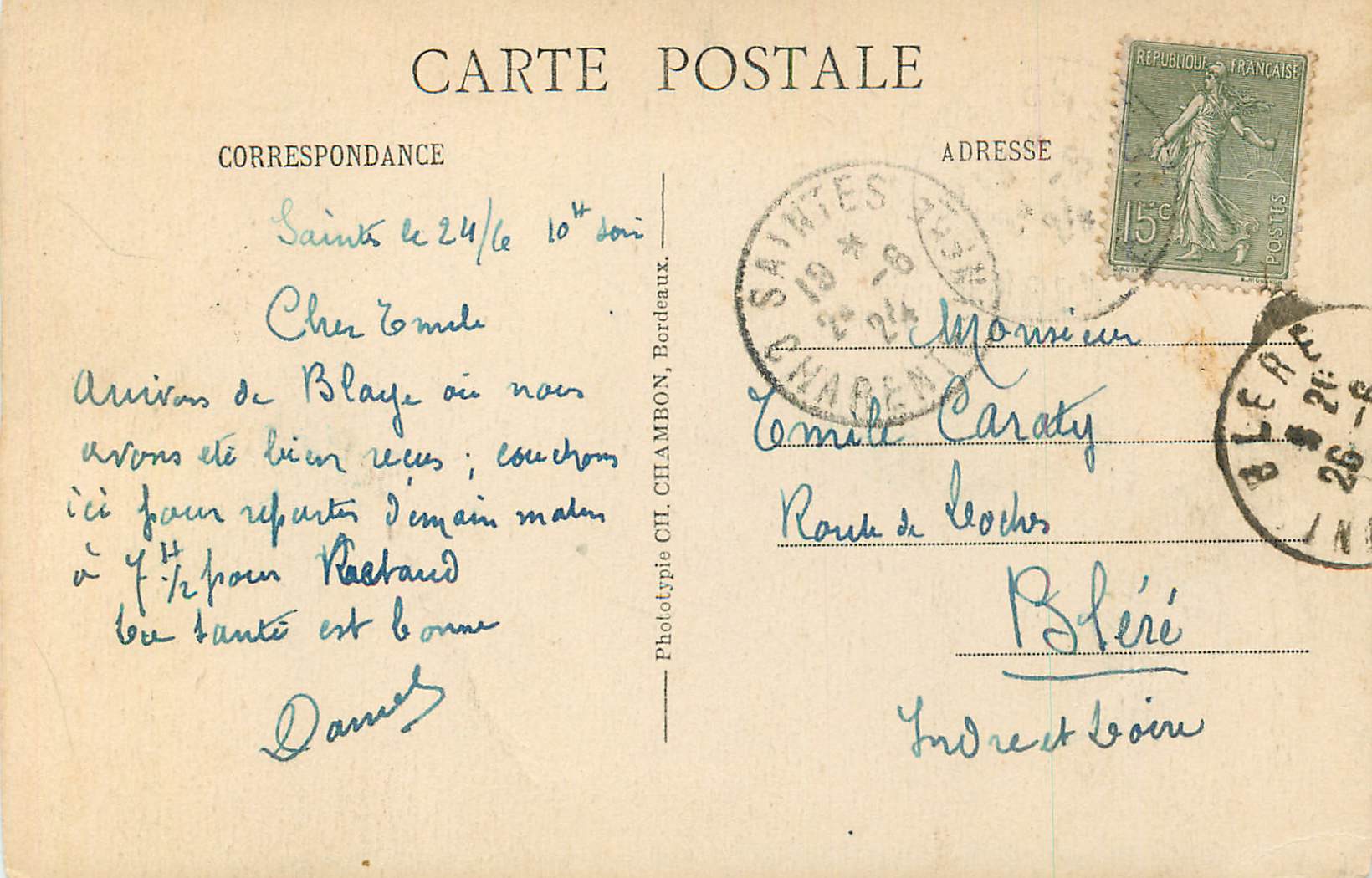 CPA Bordeaux Colonnes Rostrales CB — Verso