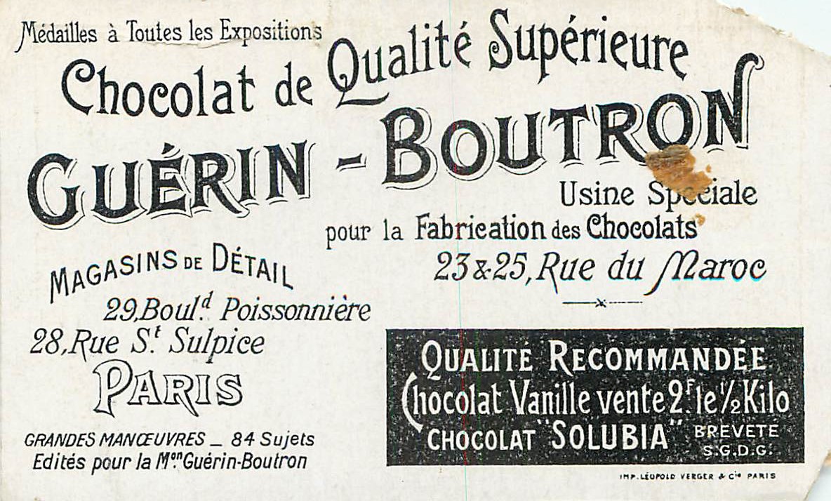 Chromo Chocolat Guerin Boutron Grandes Manoeuvres Les Papiers d'Identile Militaria — Verso