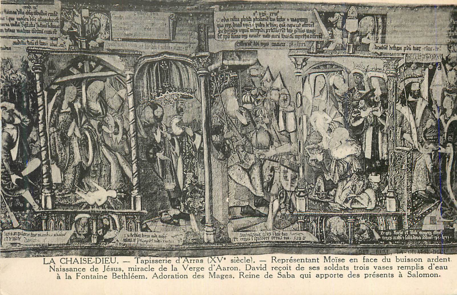 La Chaise-Dieu — Tapisserie d'Arras (XVe siècle) — Représentant Naissance de Jésus, Miracle de la Vierge d'Aaron, Adoration des Mages, Reine de Saba