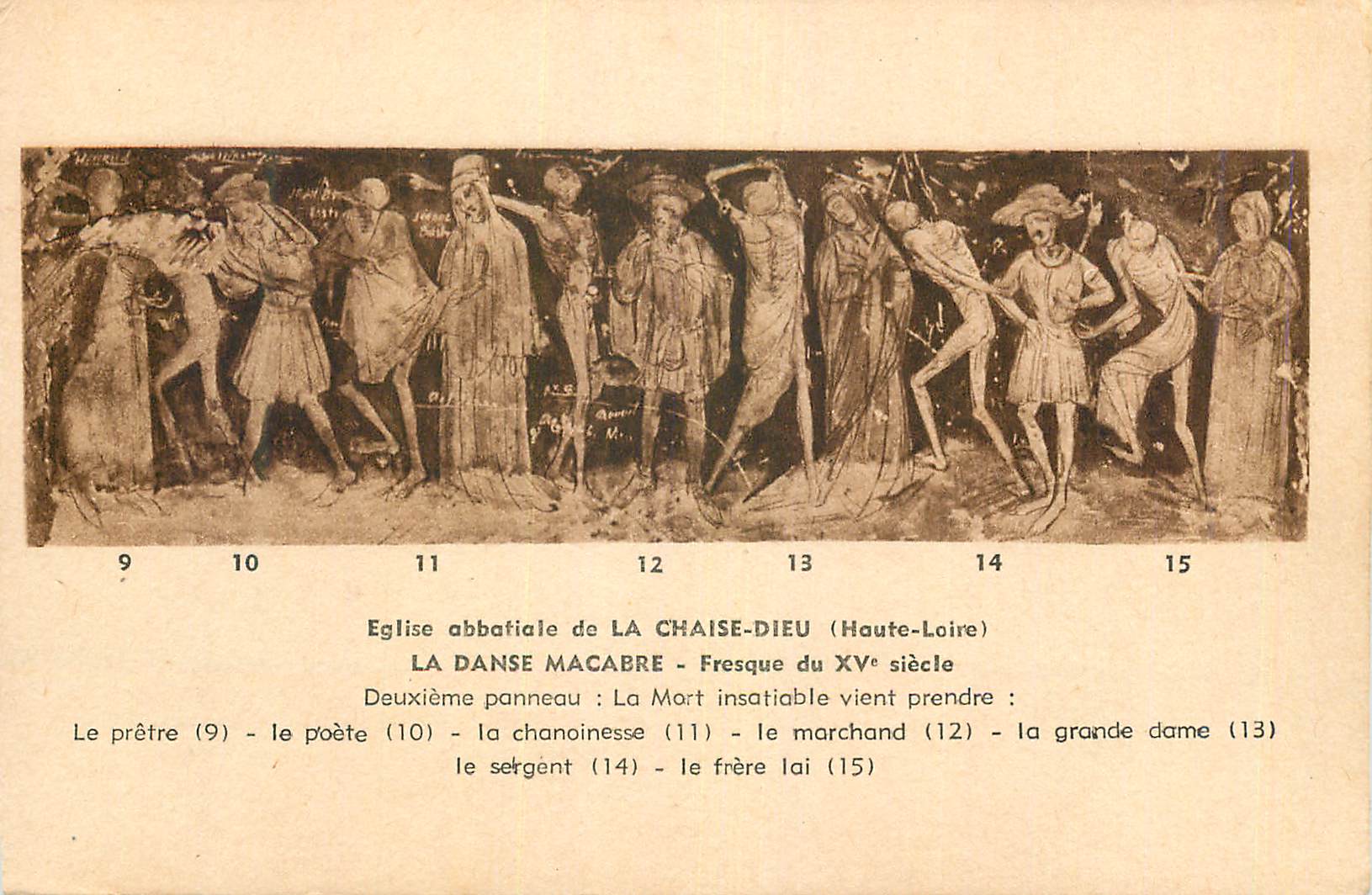 Eglise abbatiale de LA CHAISE-DIEU (Haute-Loire) — La Danse Macabre — Fresque du XVᵉ siècle — Deuxième panneau