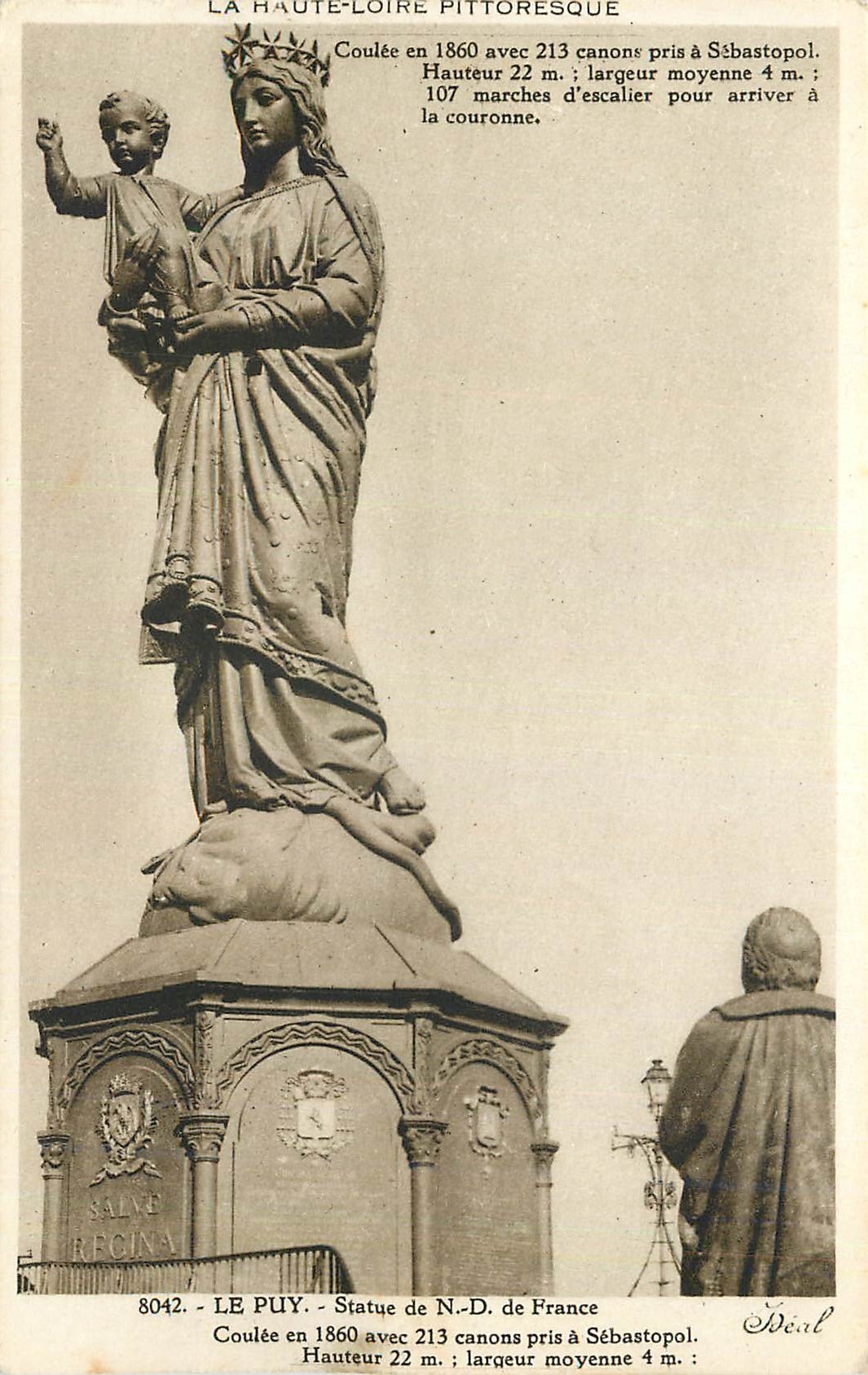 LE PUY - Statue de N.-D. de France — coulée en 1860 avec 213 canons pris à Sébastopol — éditeur Idéal, n° 8042