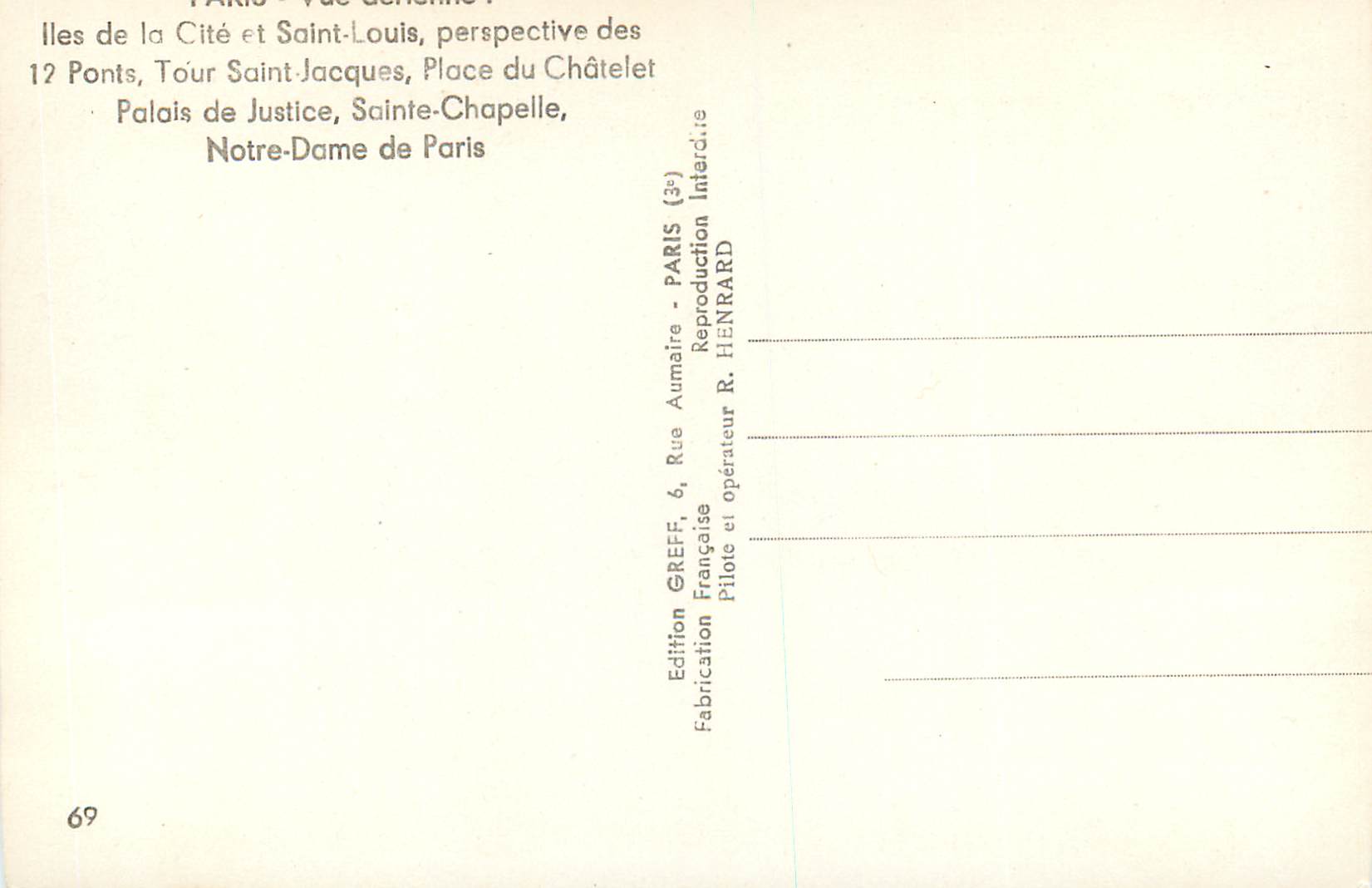 CPM Paris Iles de la cite et Saint Louis Perspective des 12 Ponts Tour Saint Jacques Notre Dame de Paris — Verso
