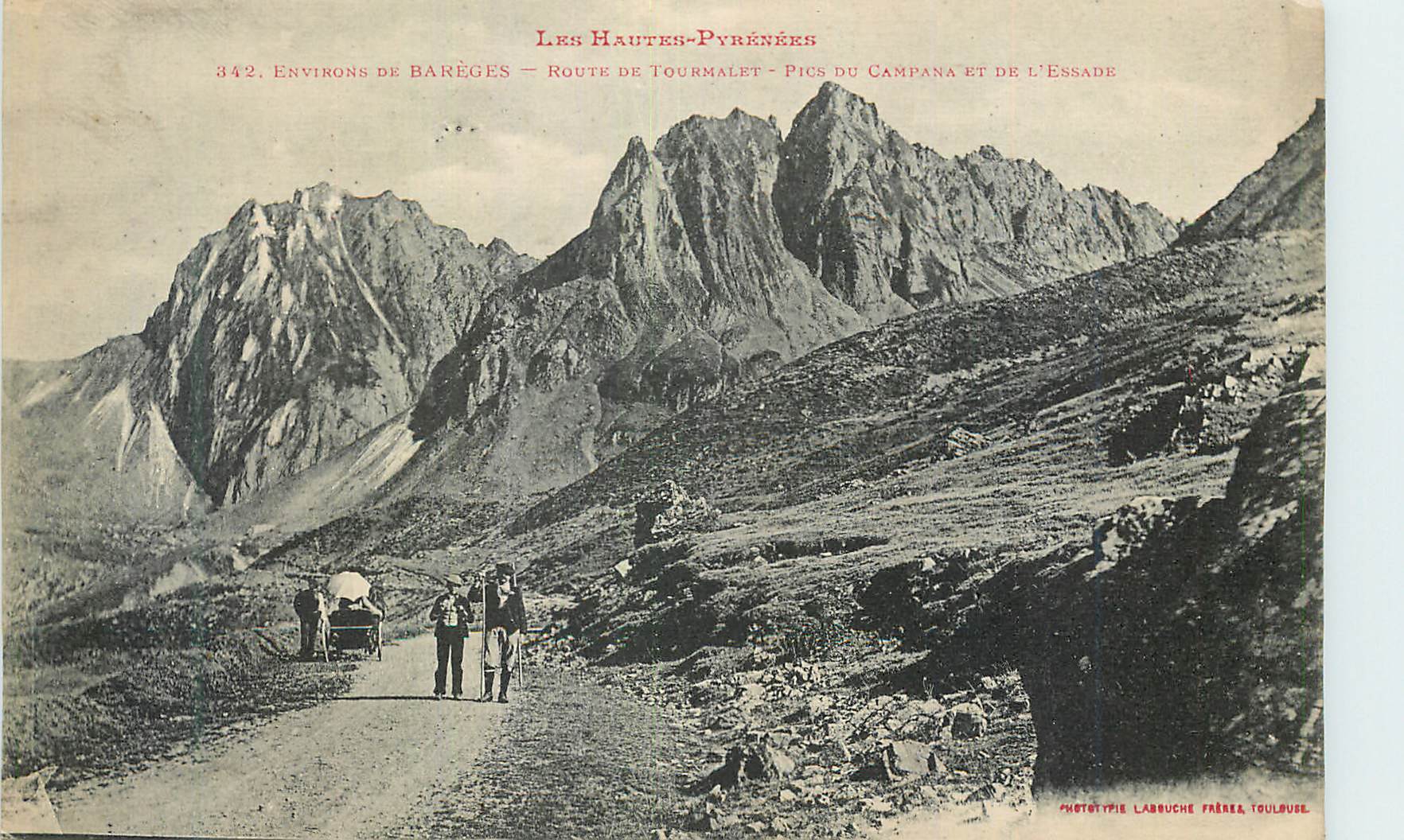 Les Hautes-Pyrénées — Environs de Barèges — Route de Tourmalet — Pics du Campana et de l’Essade — Phototypie Labbuche Frères, Toulouse