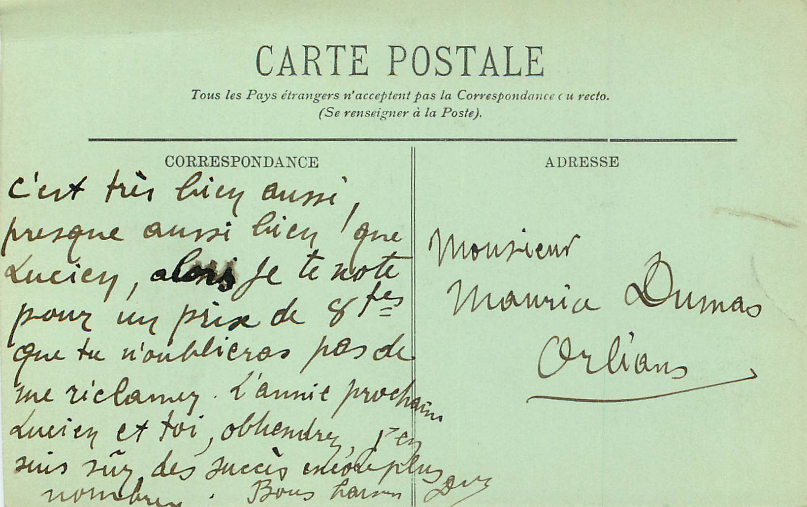 CPA Poitiers Hotel de la Prevote — Verso