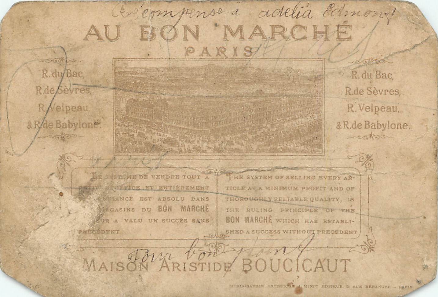 Chromo Au Bon Marche Paris Cadet Noussel a Trsois Gros chiens L'un Court au Lievre — Verso