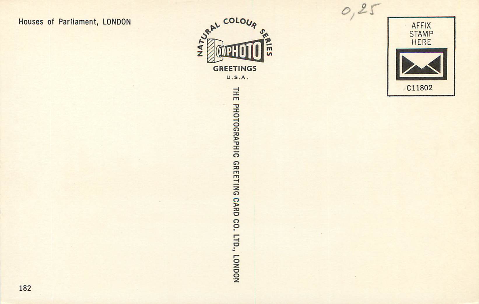 Houses of Parliament, London — vue du Palais de Westminster et de Big Ben — Natural Colour Series, U.S.A. — Verso