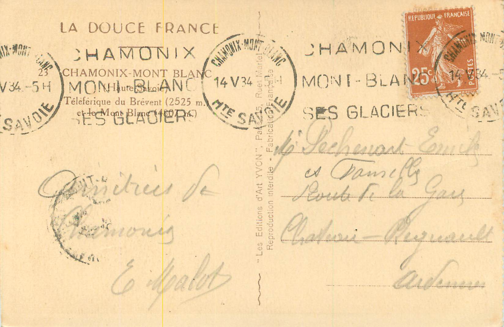 CPA Douce de France Chamonix Mont Blanc — Verso